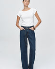 Marle Belted Wide Leg Jean - Classic Blue