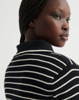 Kowtow Stripe Polo Top Black Ecru