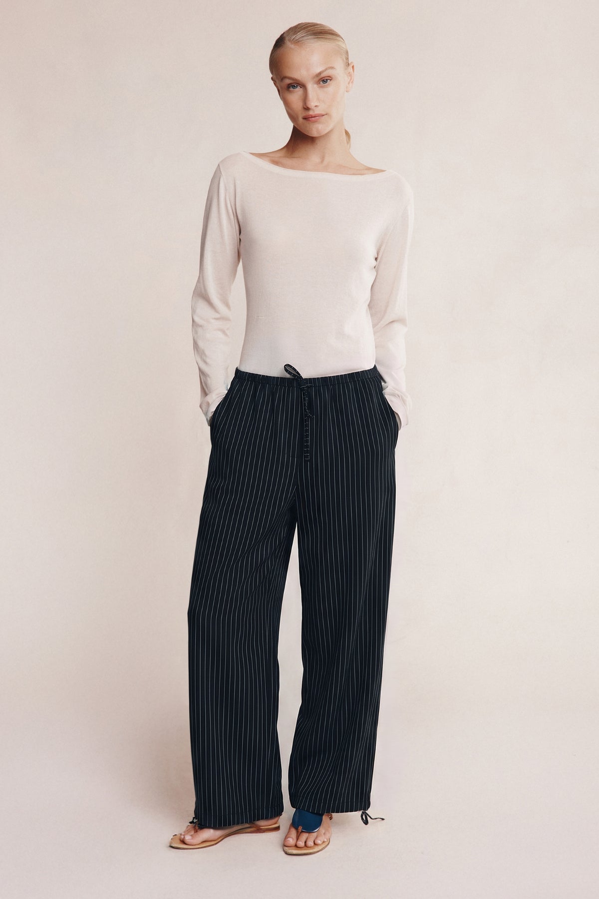 Marle Fatima Pants Black Pinstripe