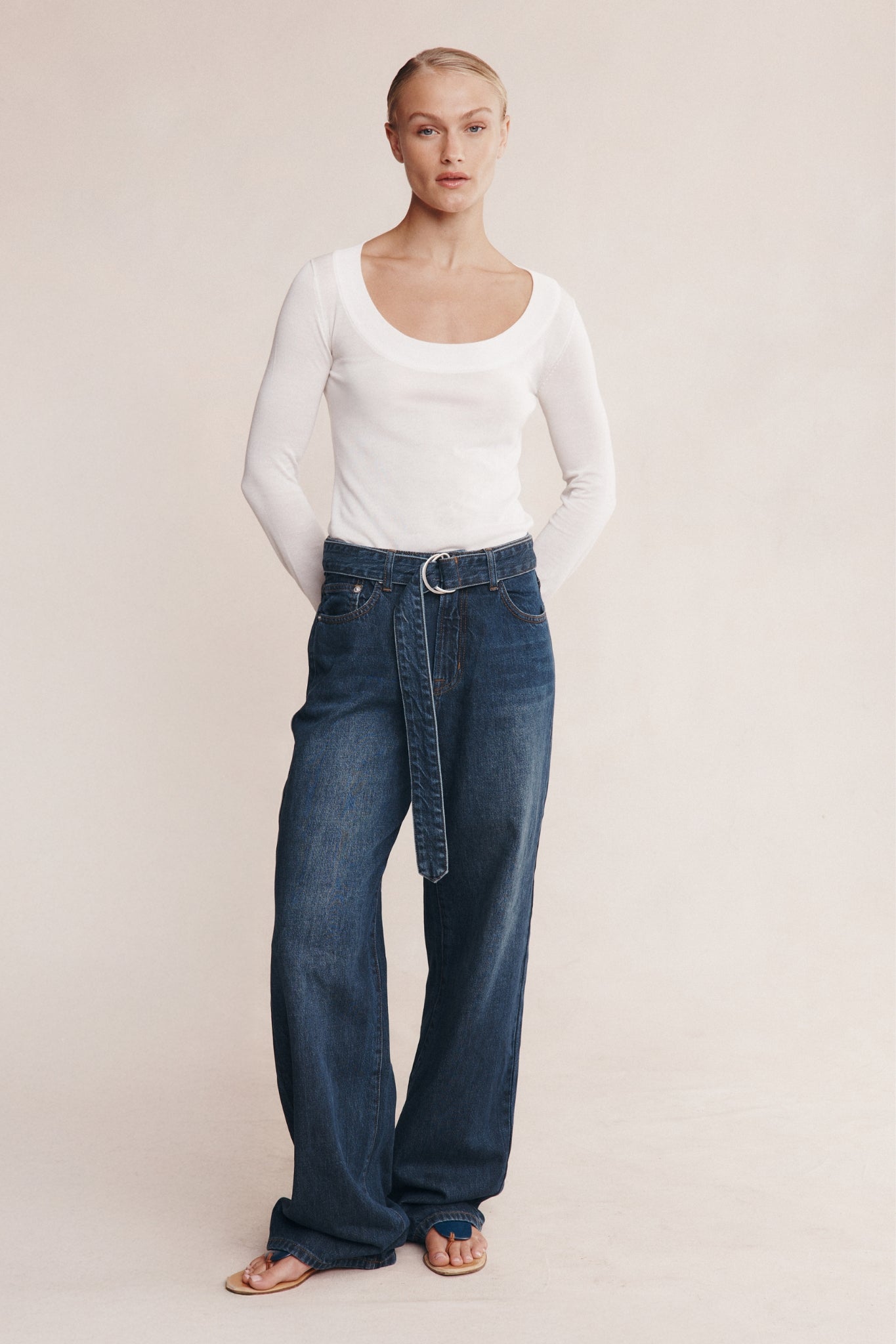 Marle Belted Wide Leg Jean Dark Wash