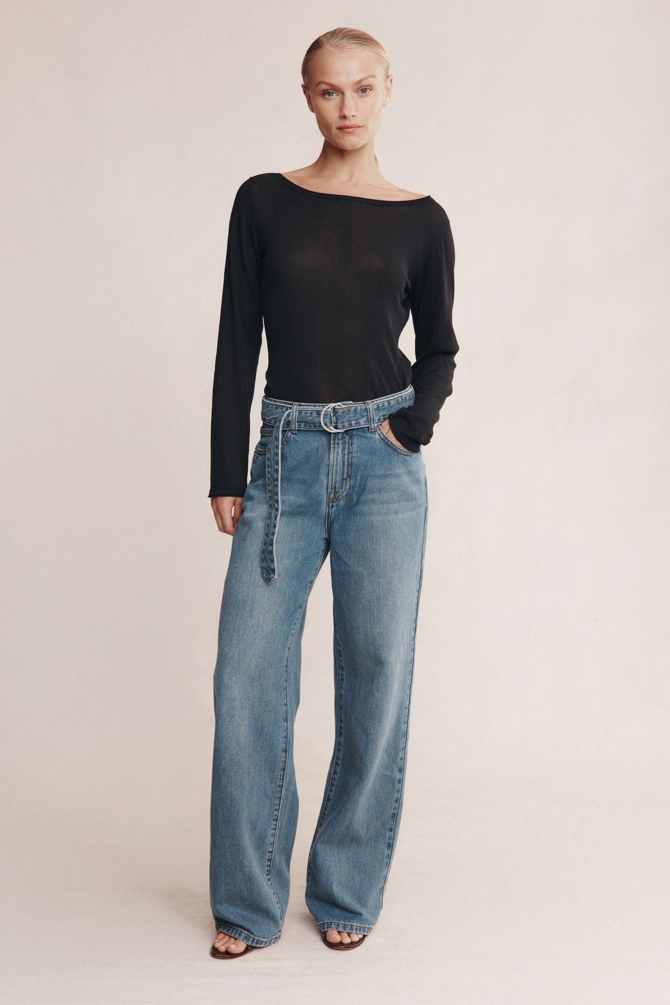 Marle Belted Wide Leg Jean Light Wash
