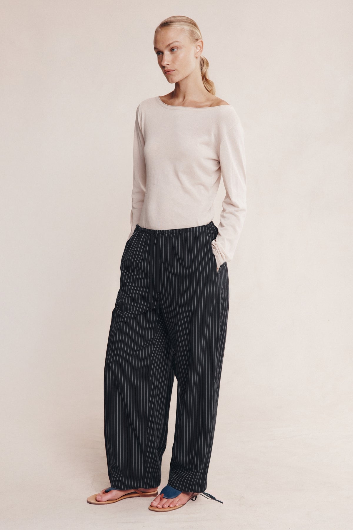 Marle Fatima Pants Black Pinstripe