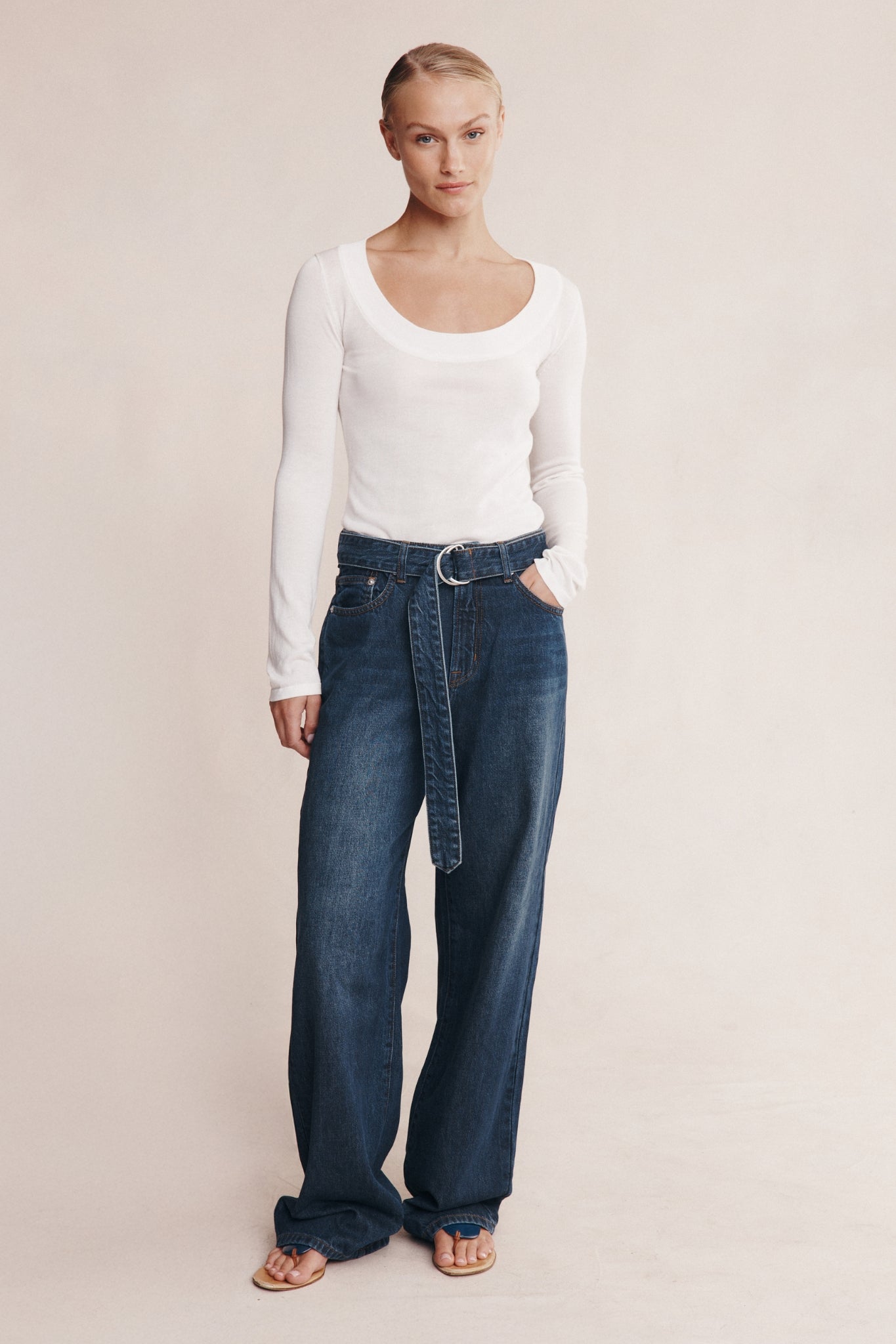 Marle Belted Wide Leg Jean Dark Wash
