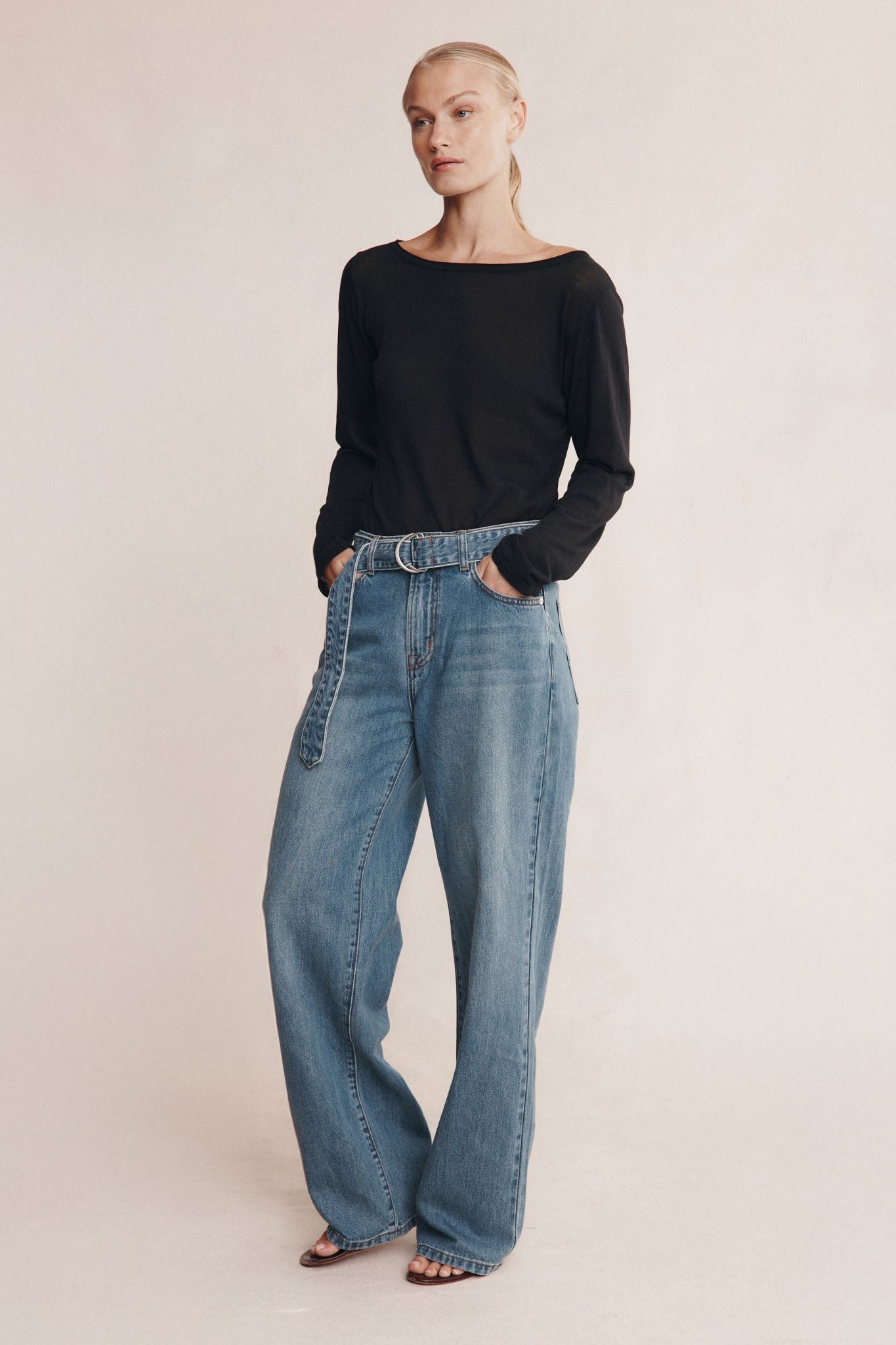 Marle Belted Wide Leg Jean Light Wash