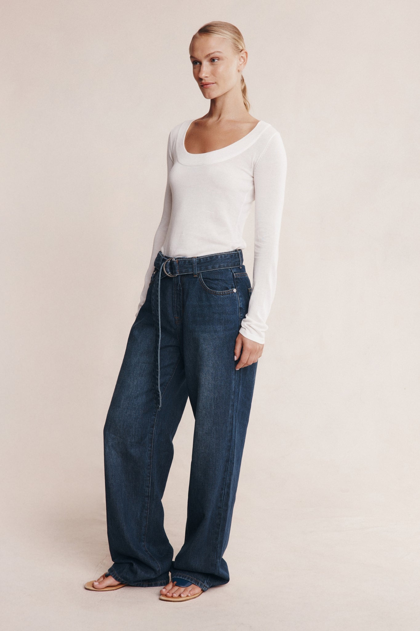 Marle Belted Wide Leg Jean Dark Wash