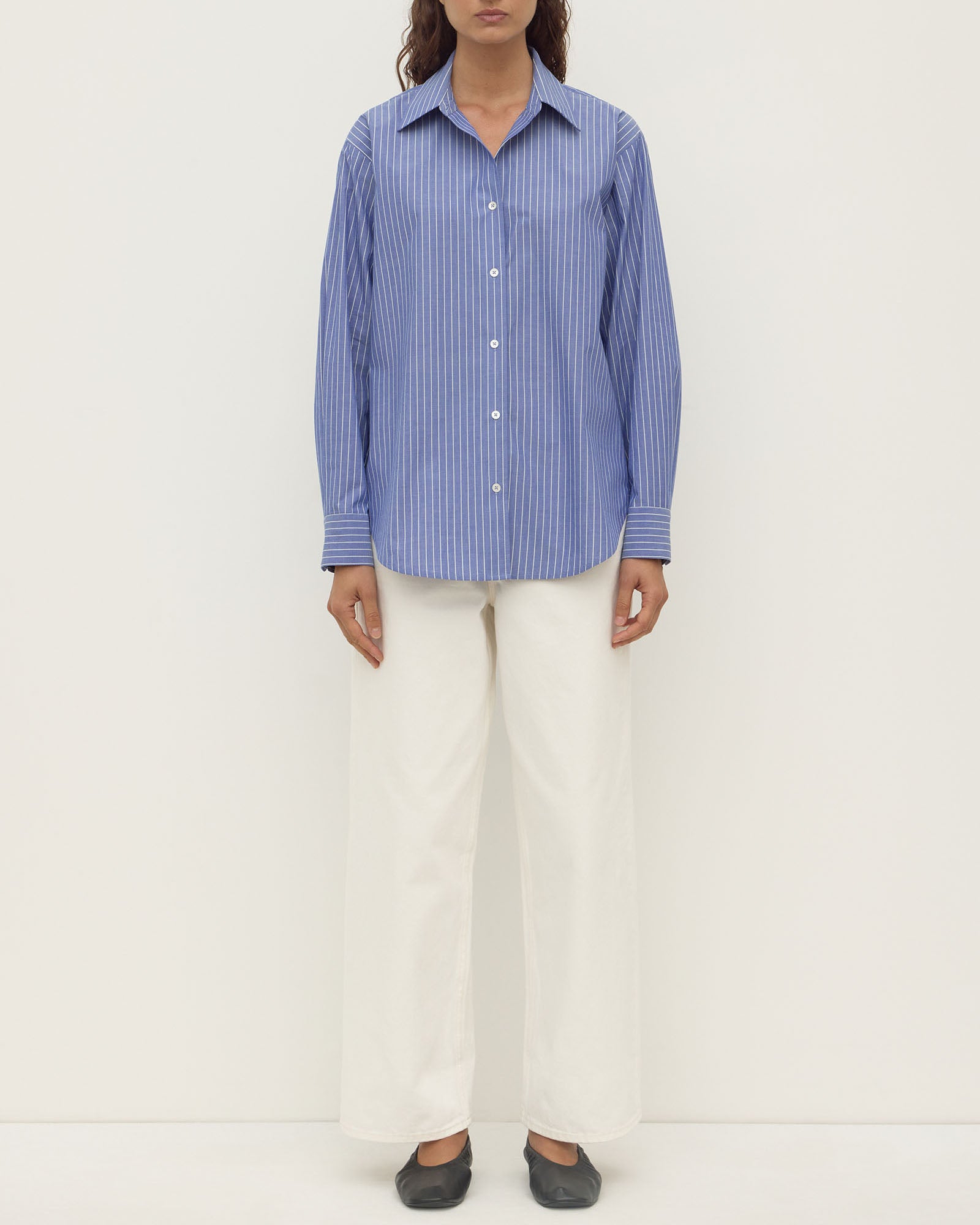 Assembly Label Anais Stripe Long Sleeve Shirt Blue and White