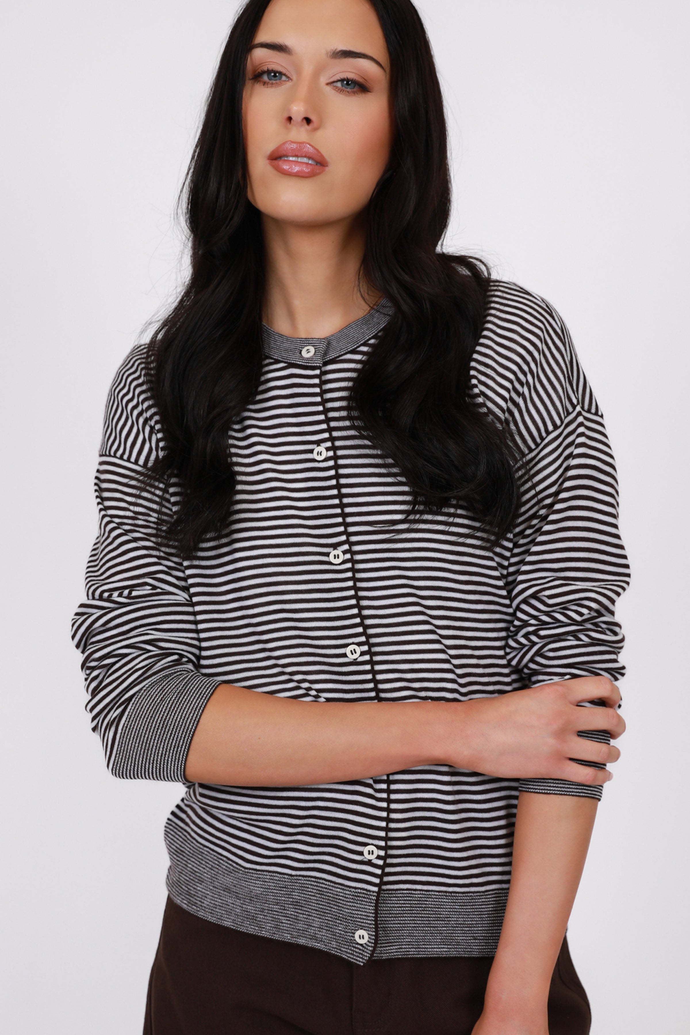 Marlow Collage Knit Cardigan Java Stripe