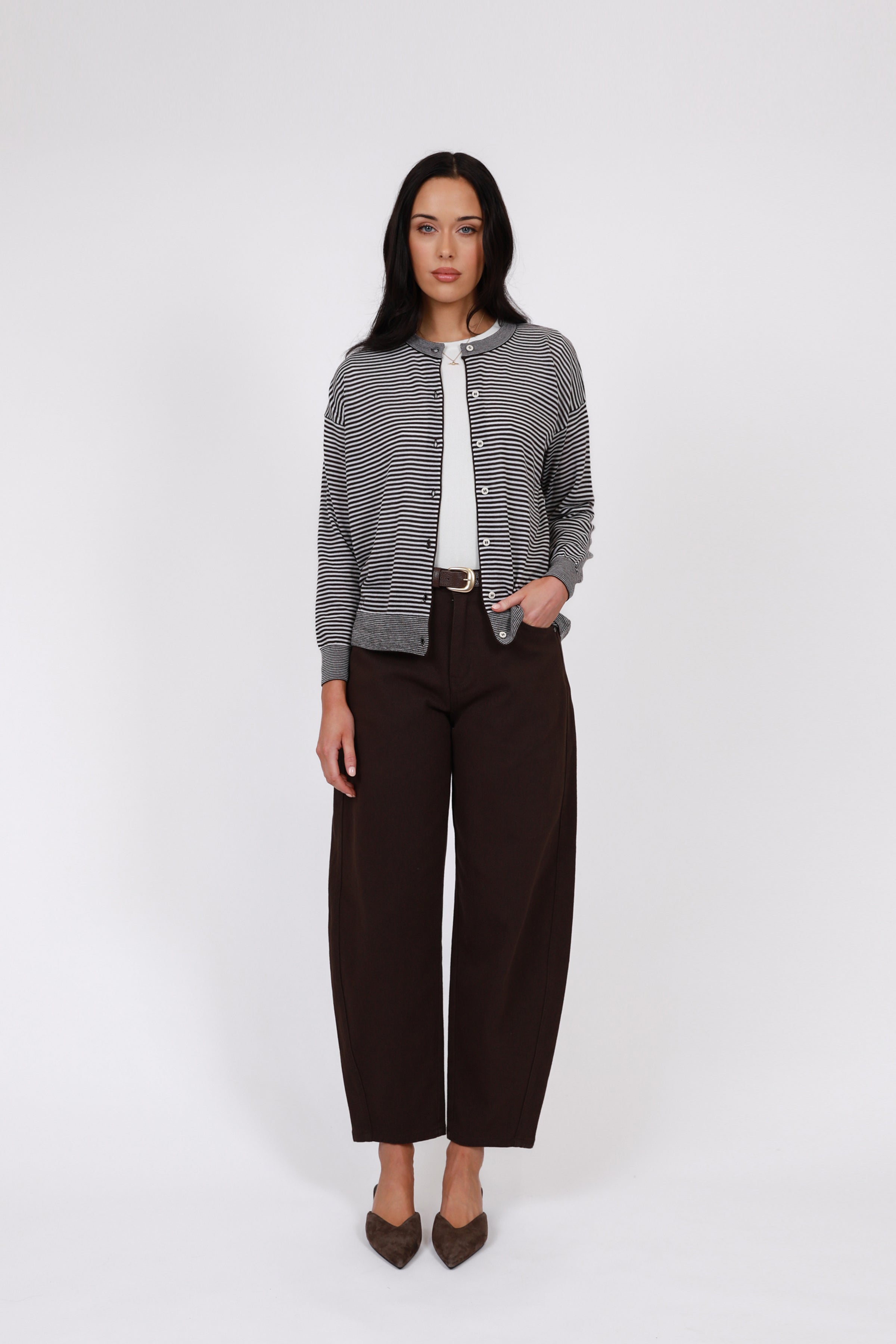 Marlow Collage Knit Cardigan Java Stripe