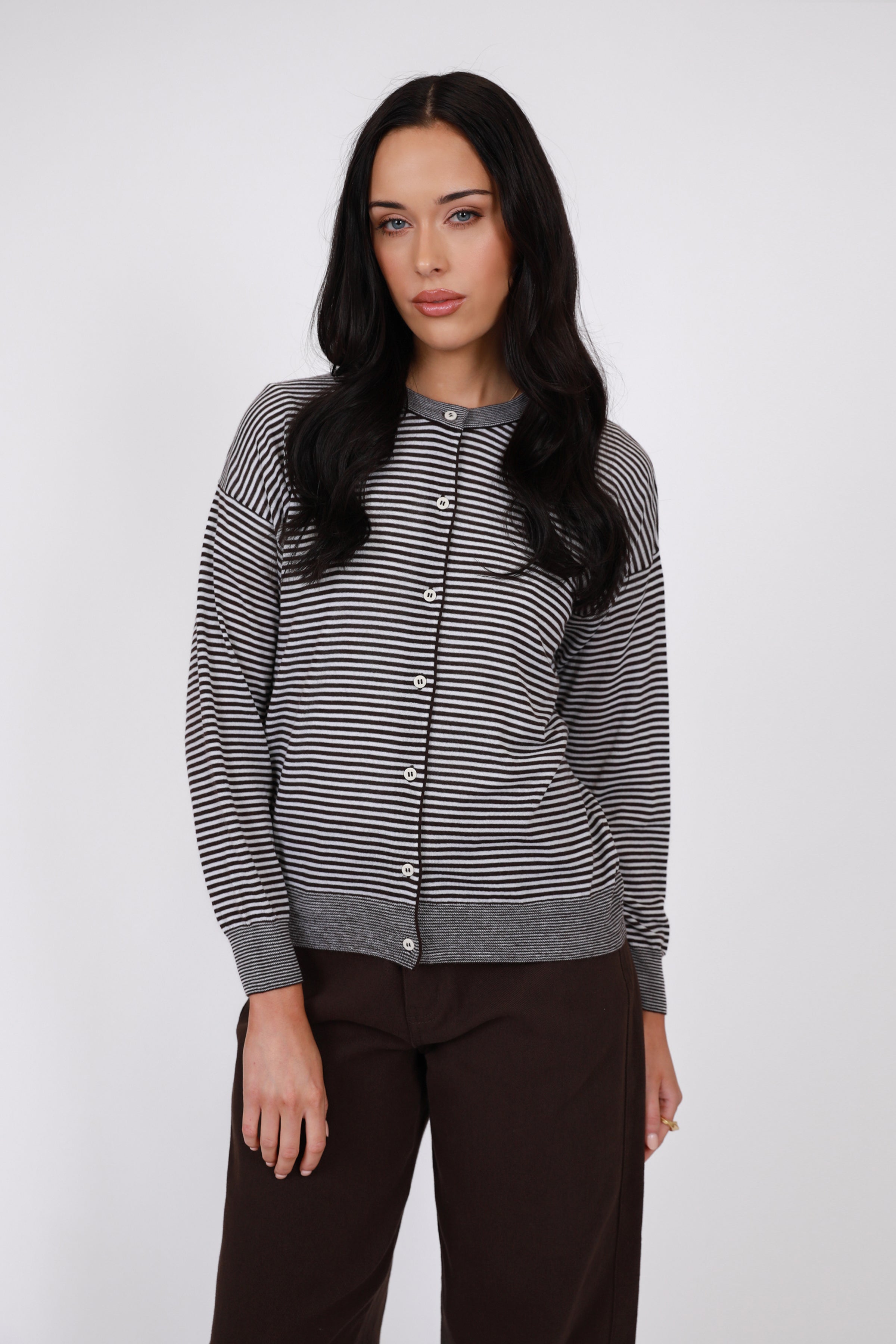 Marlow Collage Knit Cardigan Java Stripe