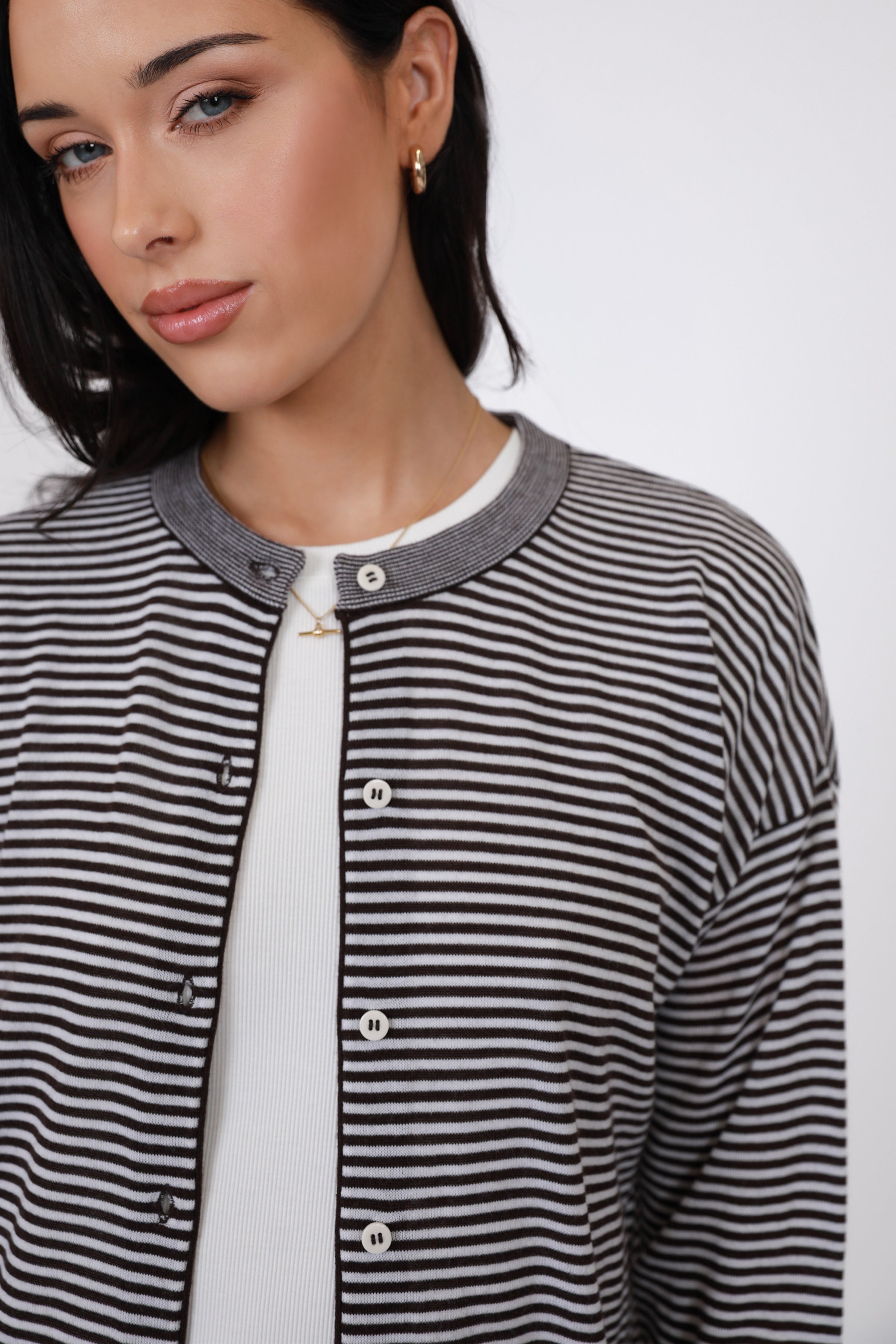 Marlow Collage Knit Cardigan Java Stripe