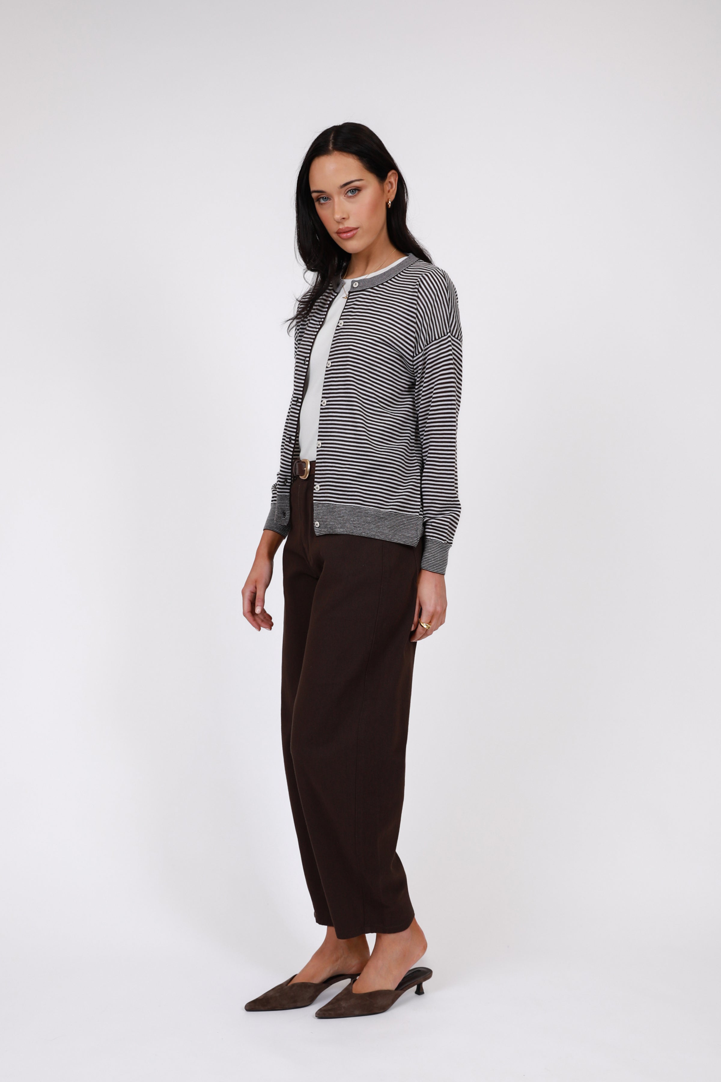 Marlow Collage Knit Cardigan Java Stripe