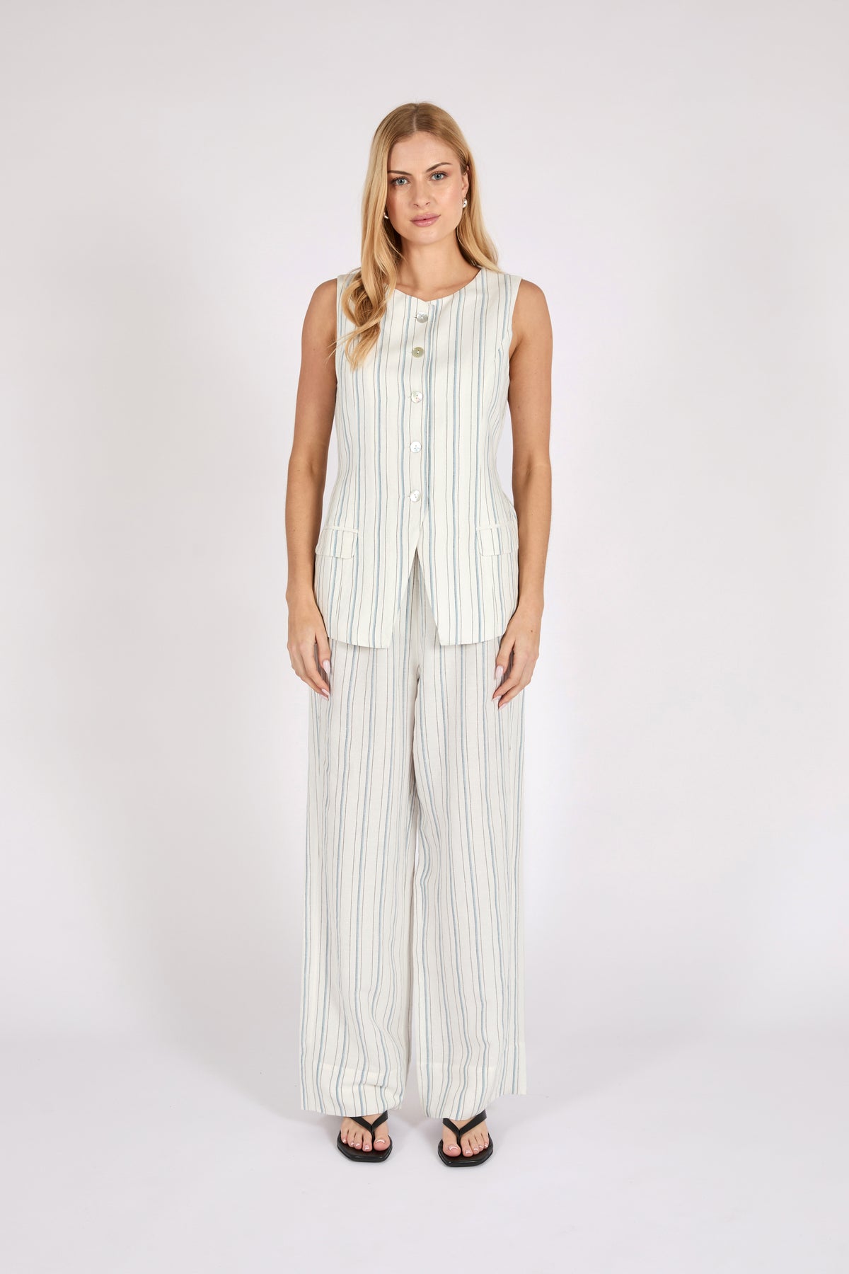 Marlow Como Linen Vest Coastal Stripe