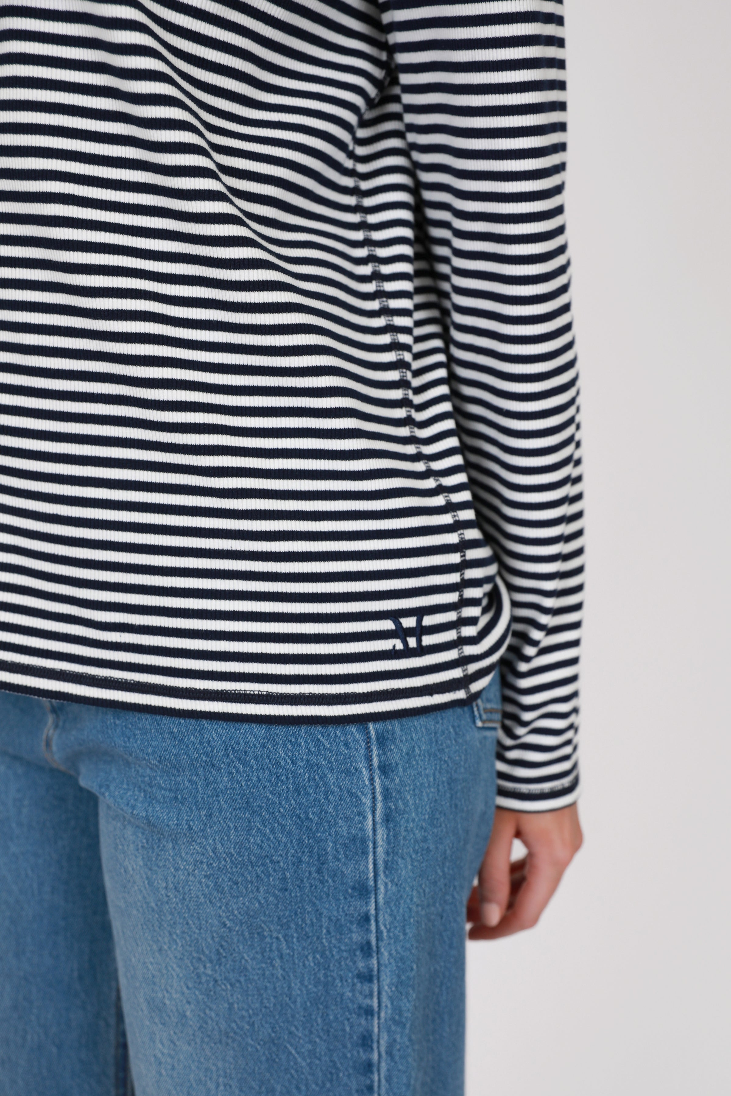 Marlow Uno Rib Long Sleeve Top Indigo Stripe