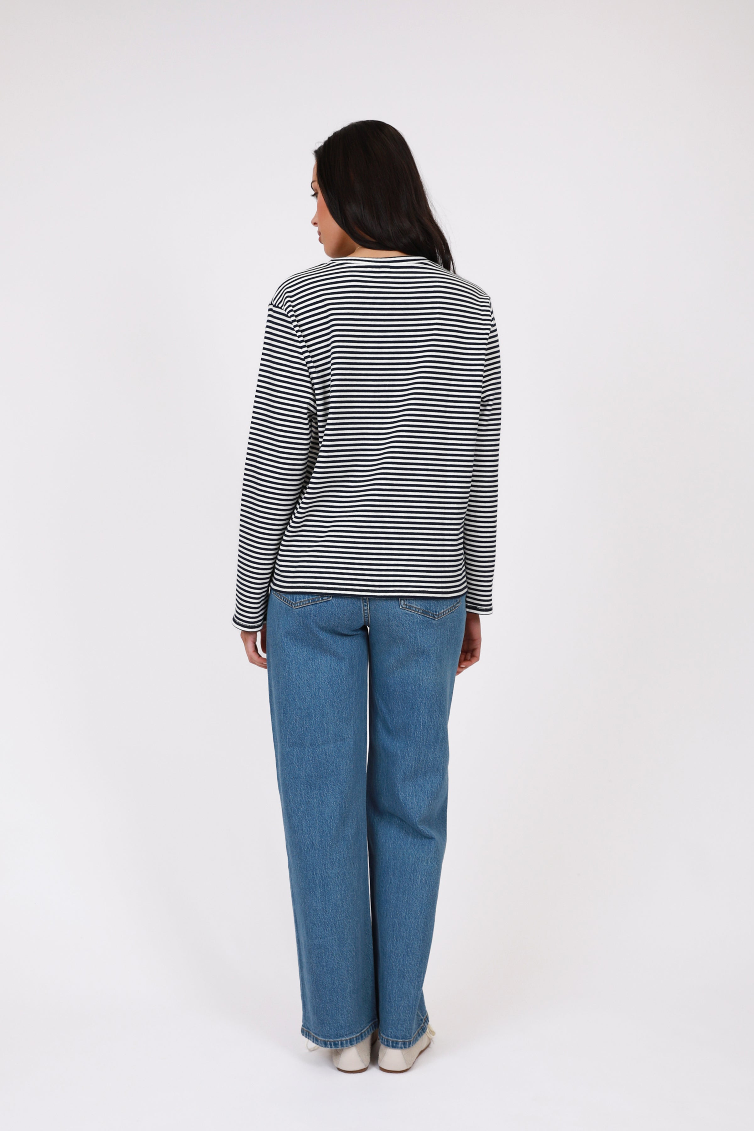 Marlow Uno Rib Long Sleeve Top Indigo Stripe