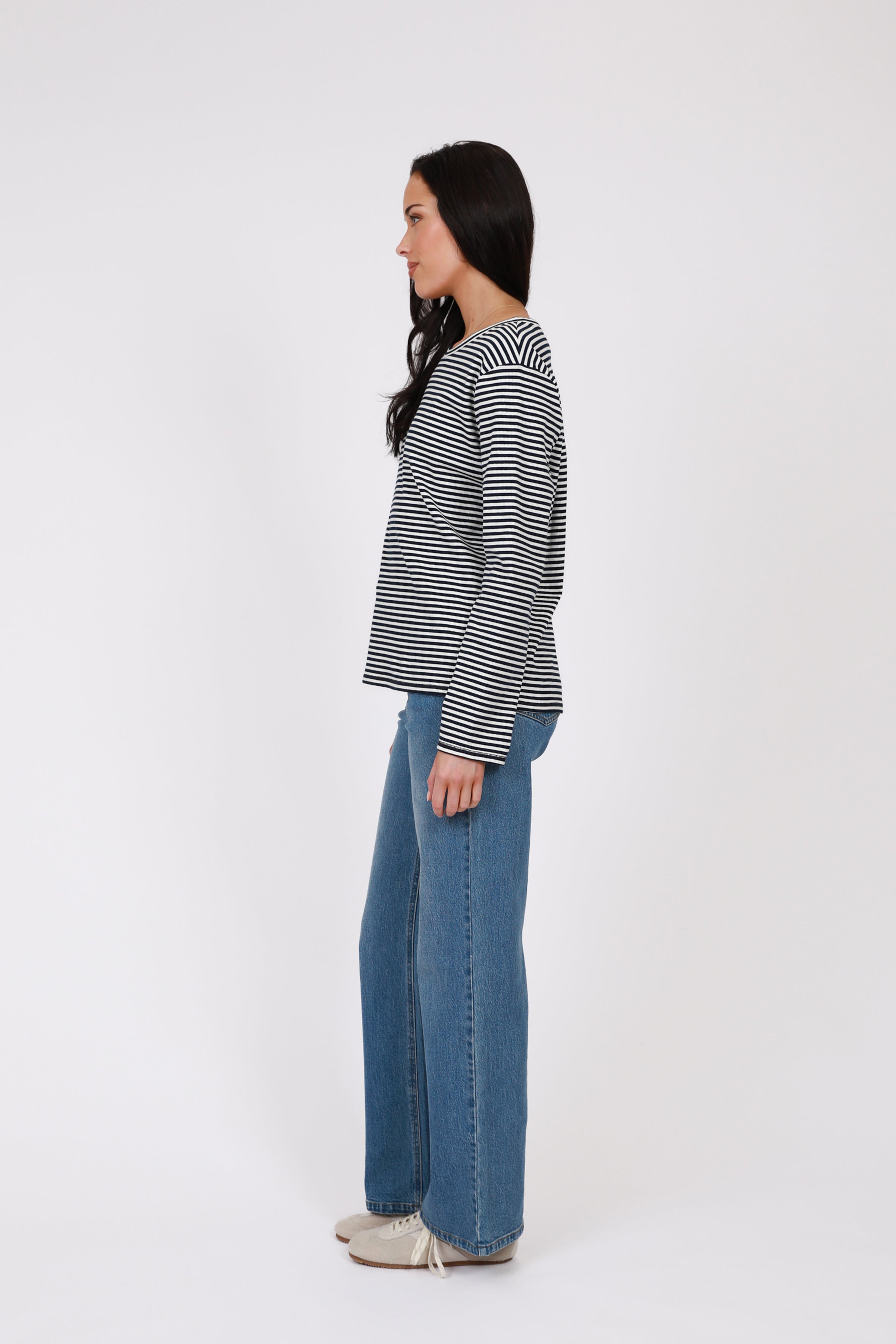 Marlow Uno Rib Long Sleeve Top Indigo Stripe