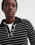 Kowtow Stripe Polo Top Black Ecru