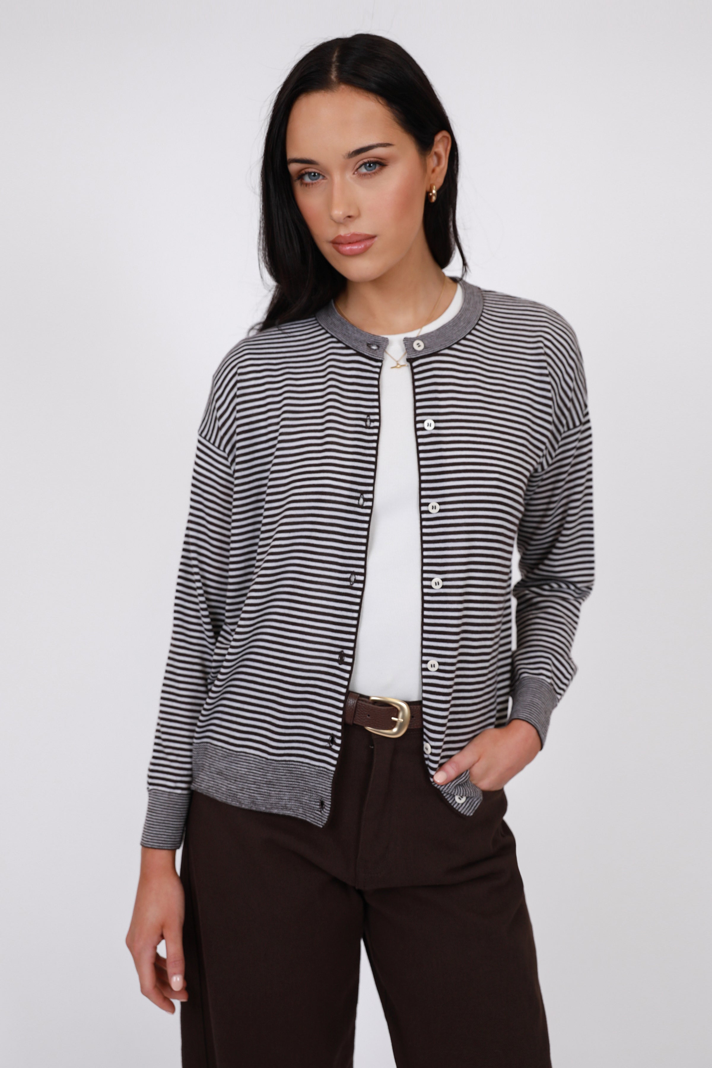 Marlow Collage Knit Cardigan Java Stripe
