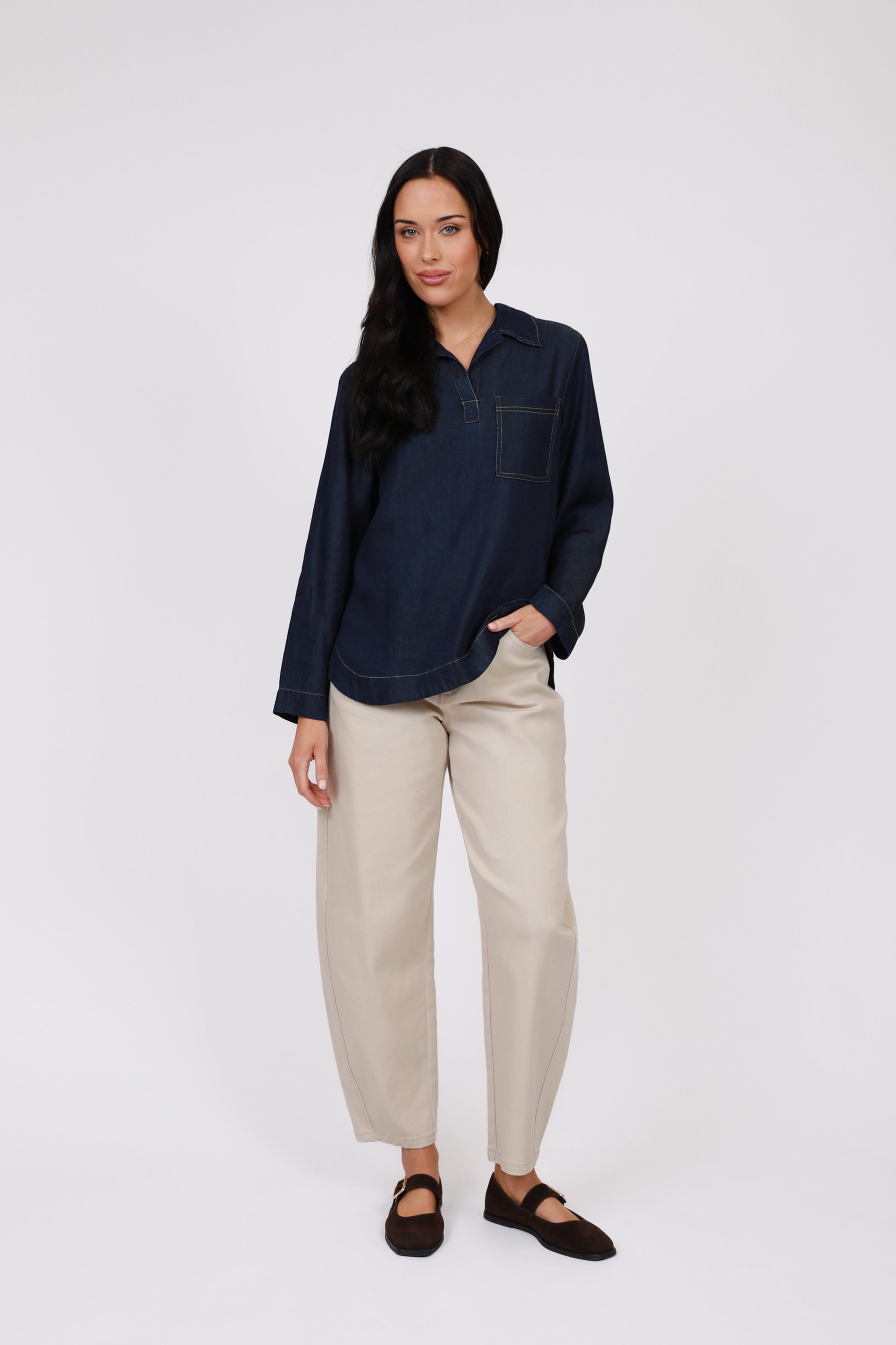 Marlow Curve Barrel Jean Stone