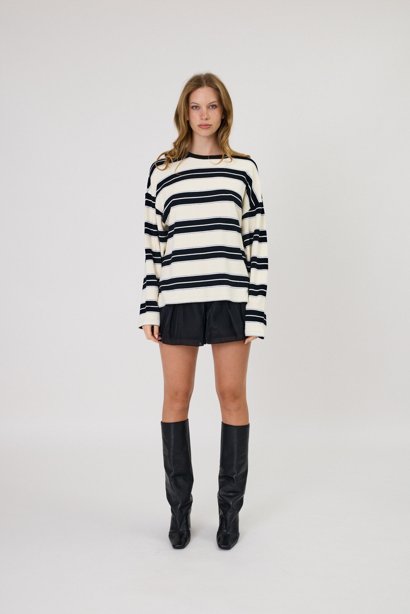 Remain Miller Long Sleeve Tee Ivory Black Stripe