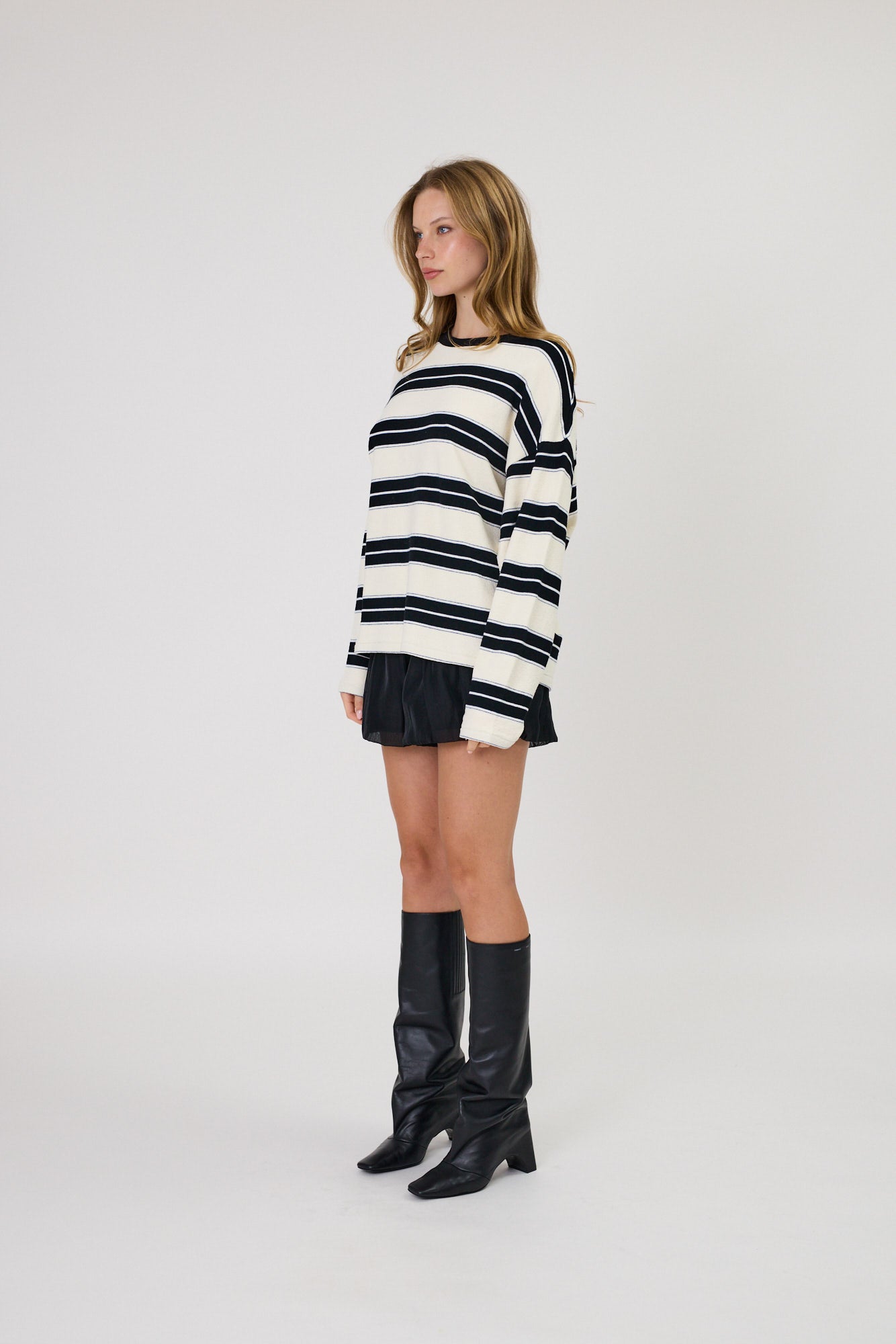 Remain Miller Long Sleeve Tee Ivory Black Stripe
