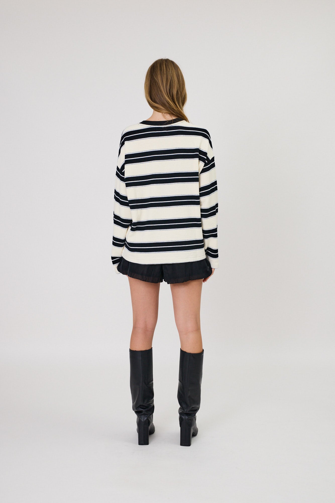 Remain Miller Long Sleeve Tee Ivory Black Stripe