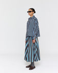 Ricochet Maria Skirt Brown and Cobalt Narrow Stripe