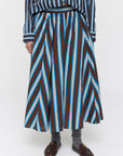 Ricochet Maria Skirt Brown and Cobalt Narrow Stripe