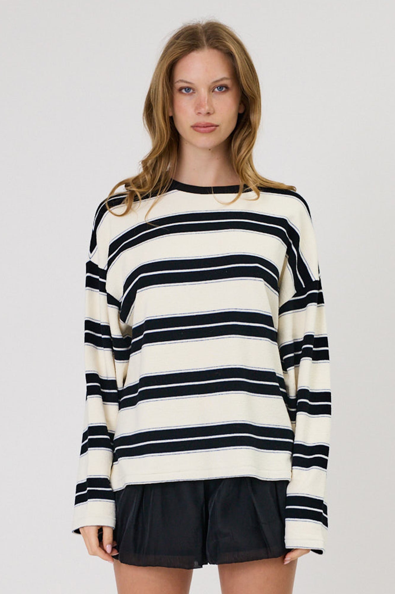 Remain Miller Long Sleeve Tee Ivory Black Stripe