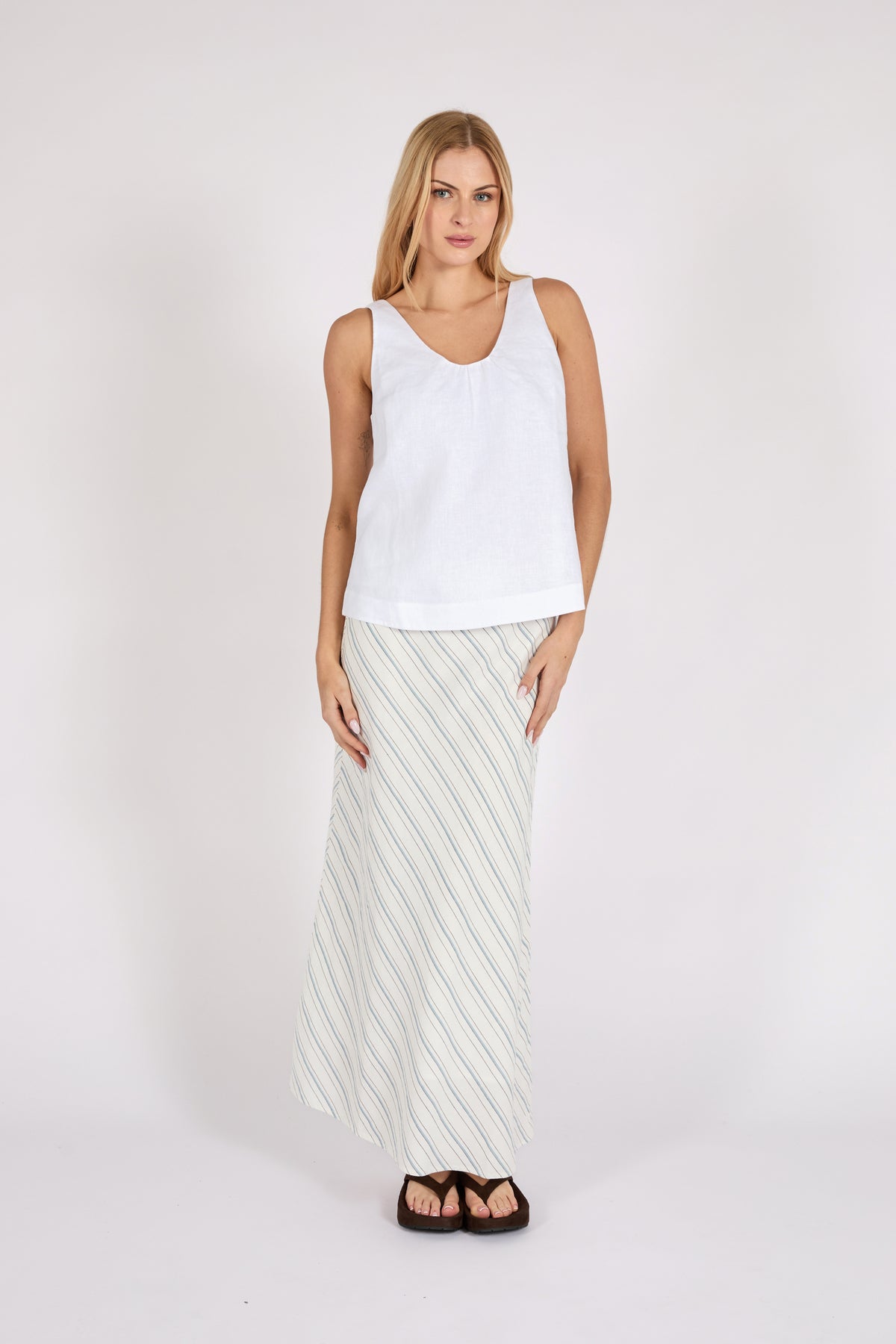 Marlow Riptide Linen Tank White