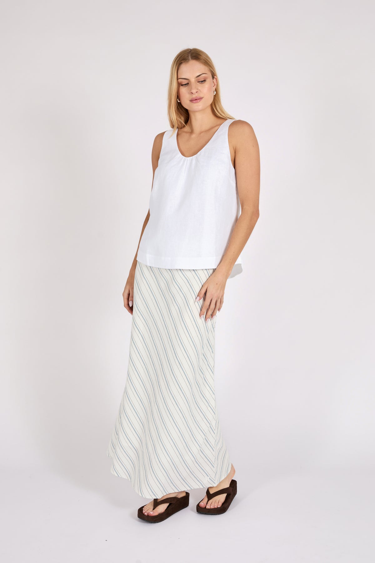 Marlow Riptide Linen Tank White