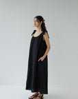 Sophie Bows Linen Dress Black
