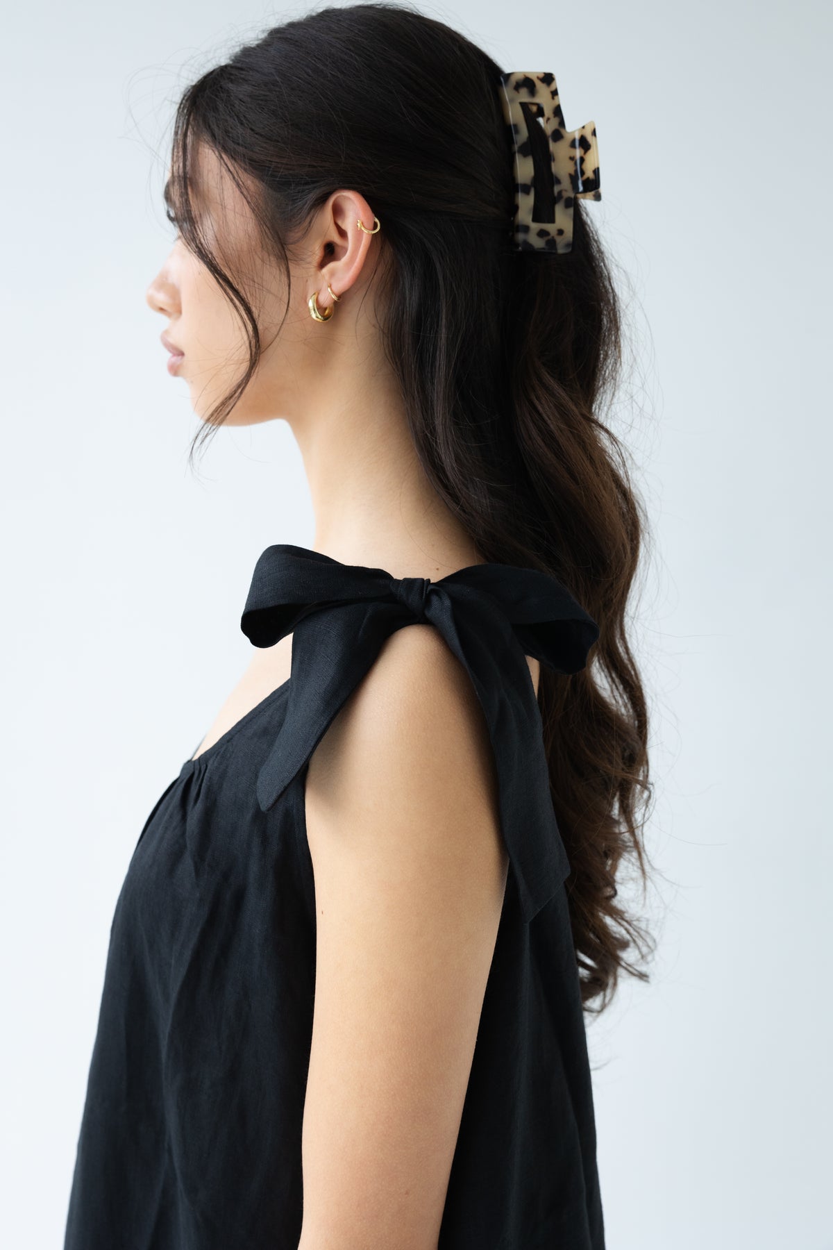 Sophie Bows Linen Dress Black