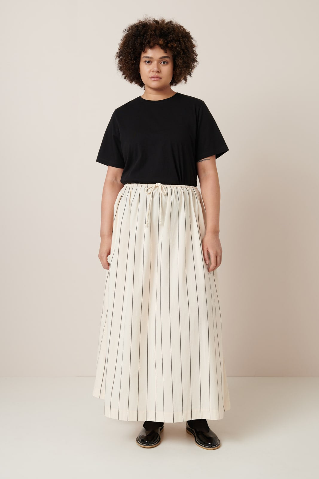 Kowtow Linear Skirt Greige Pinstripe