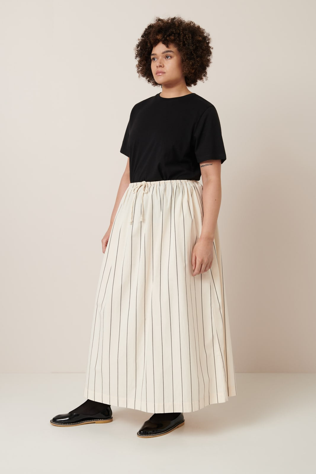 Kowtow Linear Skirt Greige Pinstripe