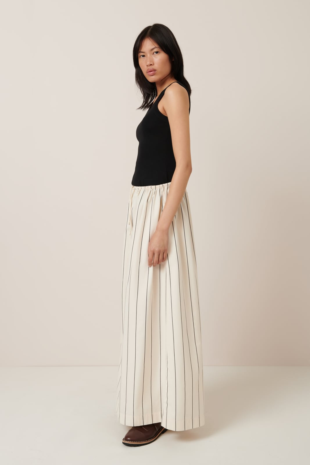 Kowtow Linear Skirt Greige Pinstripe