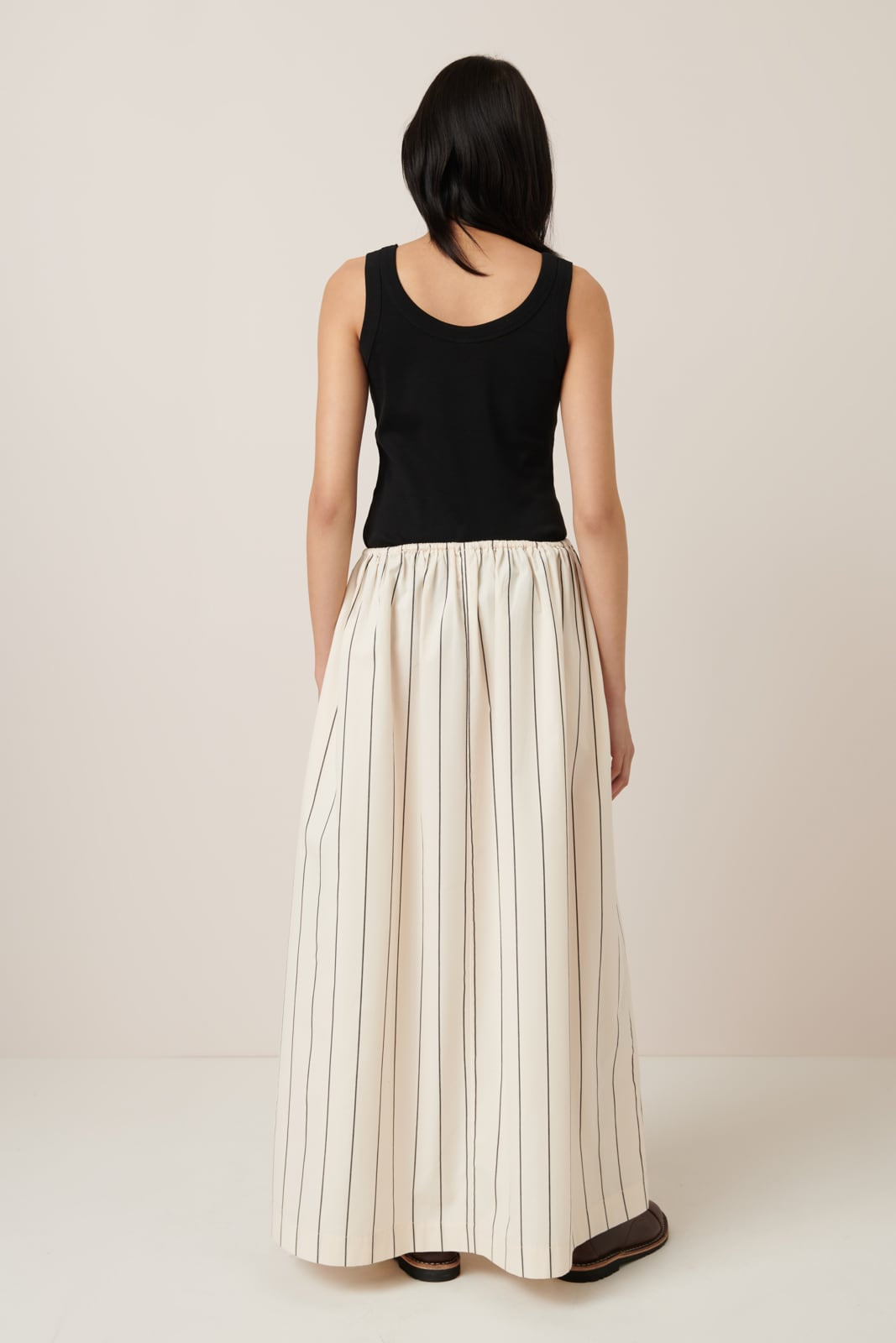 Kowtow Linear Skirt Greige Pinstripe