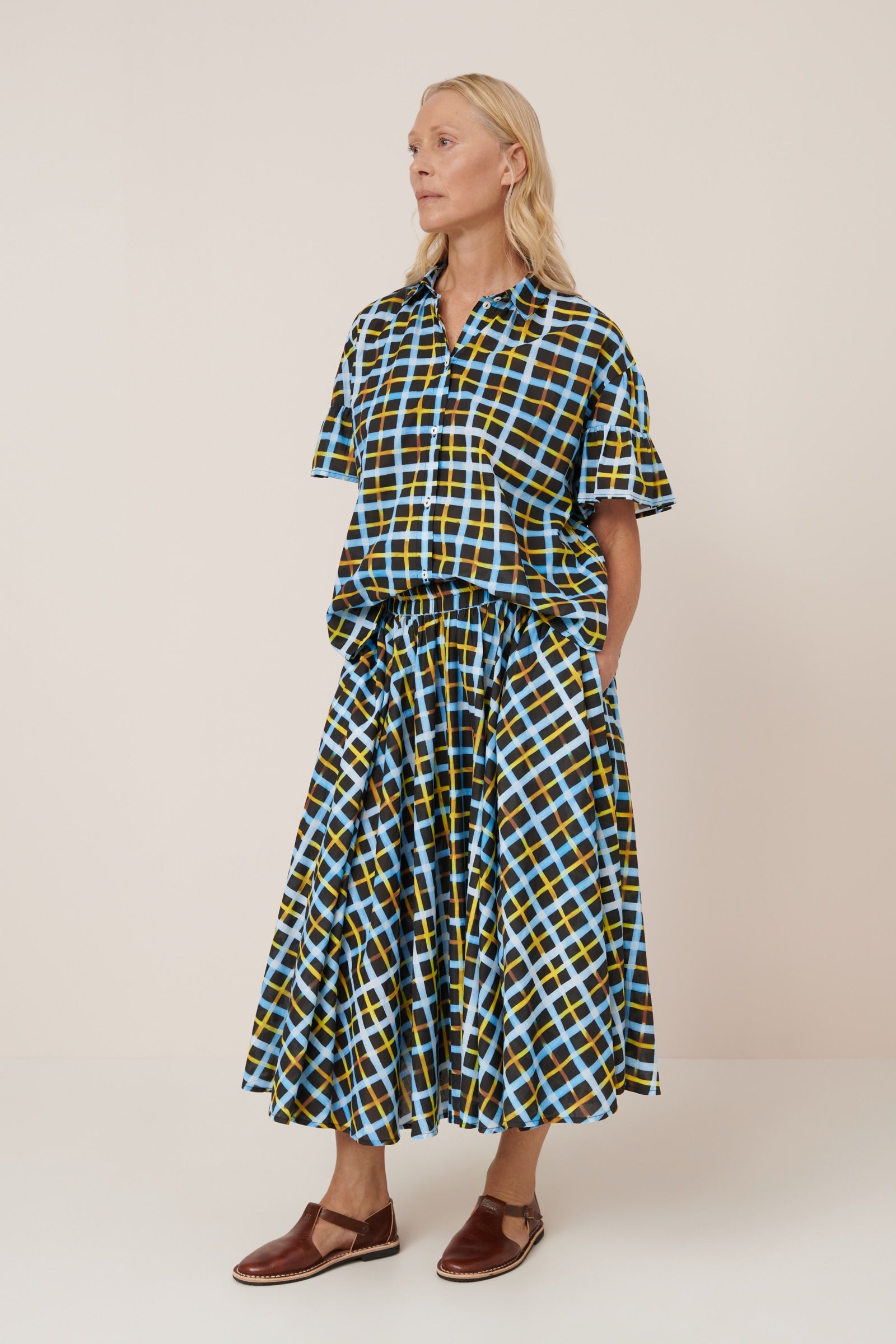 Kowtow Motion Skirt Neon Tartan