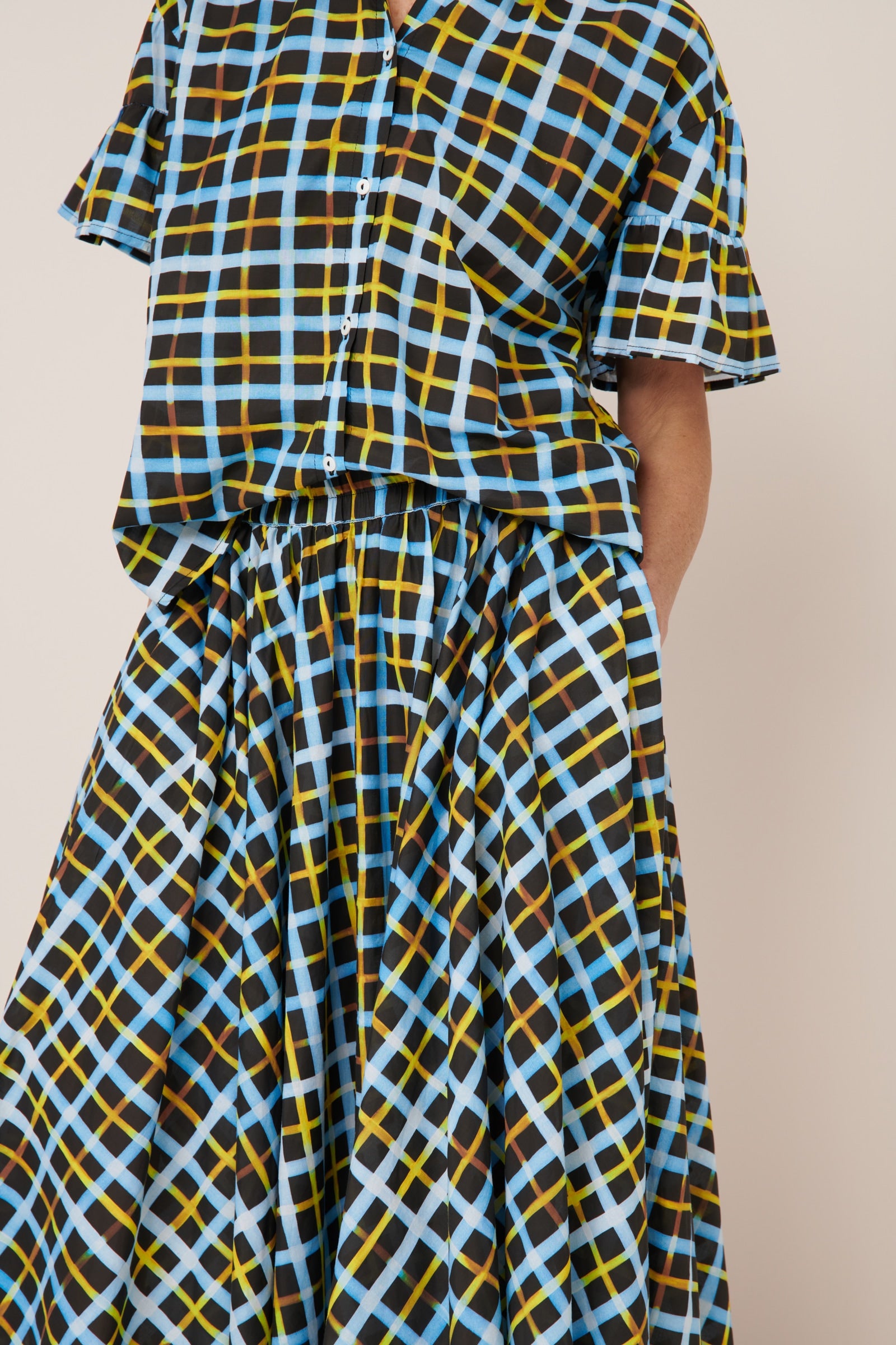 Kowtow Motion Skirt Neon Tartan