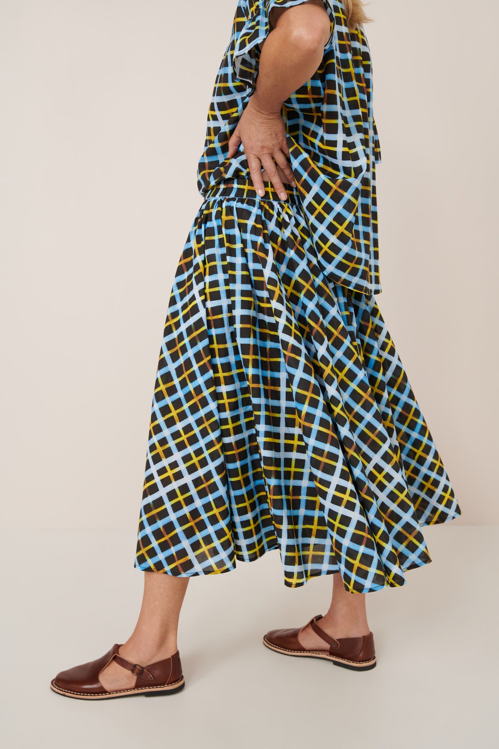 Kowtow Motion Skirt Neon Tartan
