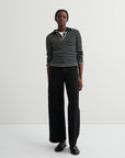 Kowtow Stripe Polo Top Black Ecru